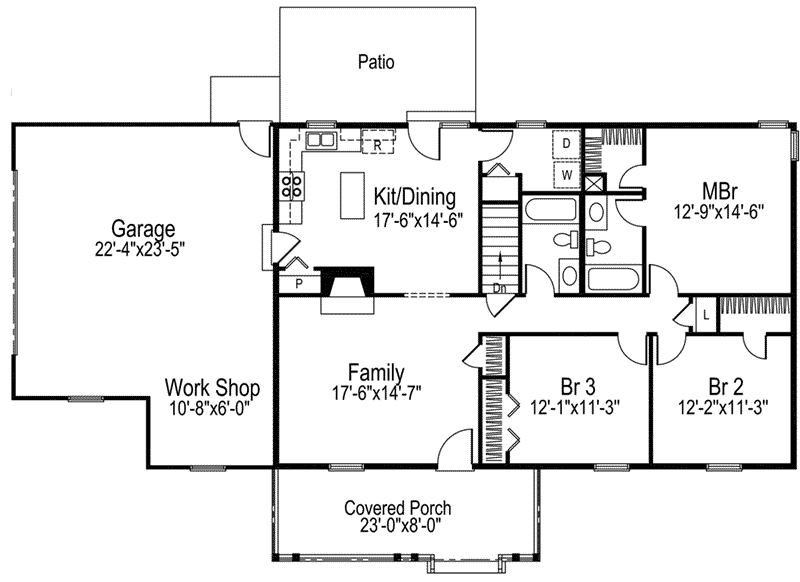Ranch Home Plan First Floor 001D-0024