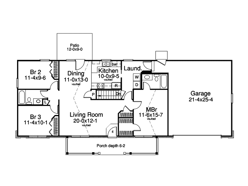Ranch House Plan First Floor - Foxmyer Country Ranch Home 007D-0134 - Search House Plans and More