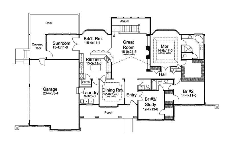 Traditional House Plan First Floor - Carmel Place Atrium Ranch Home 007D-0187 | House Plans and More
