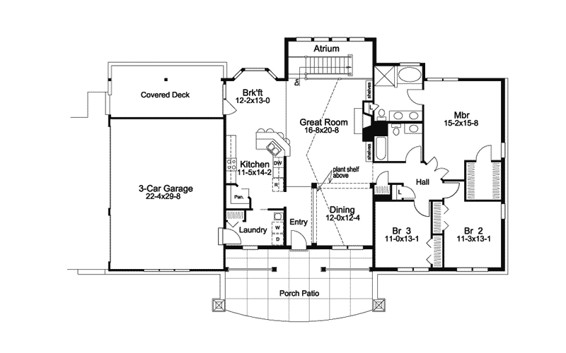 Ranch House Plan First Floor - Greensaver Atrium Berm Home 007D-0206 - Search House Plans and More