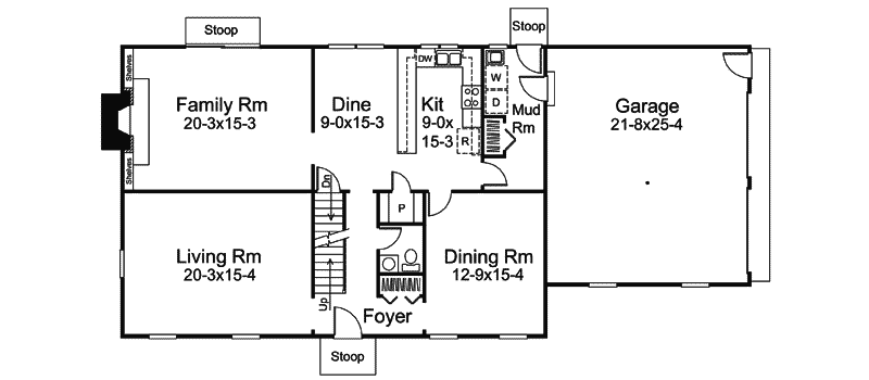Traditional Home Plan First Floor 008D-0003
