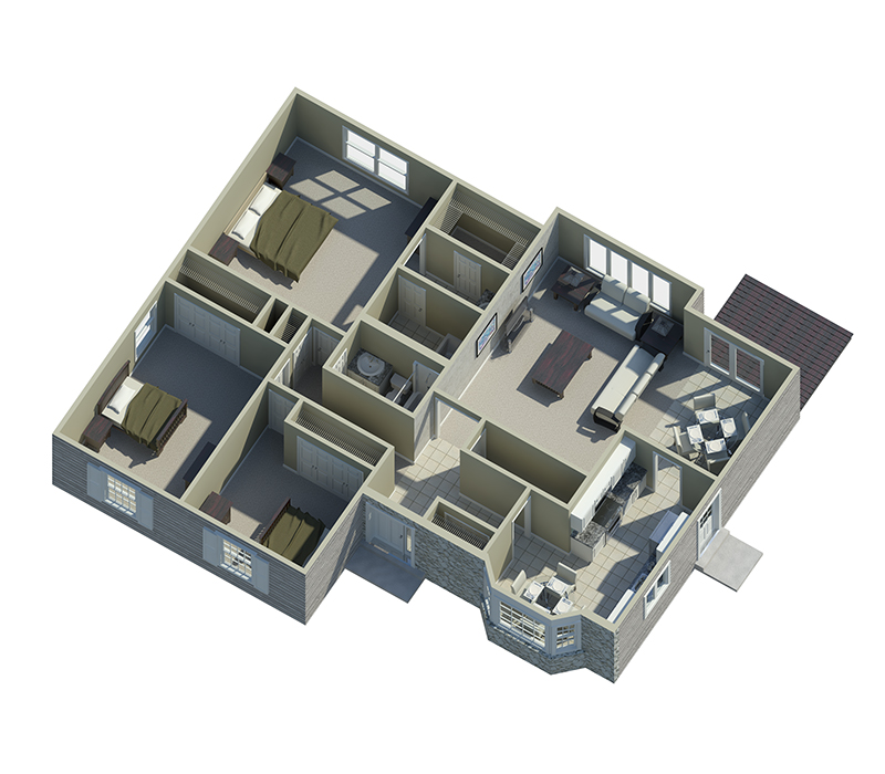 Cabin & Cottage Home Plan First Floor 3D 008D-0047