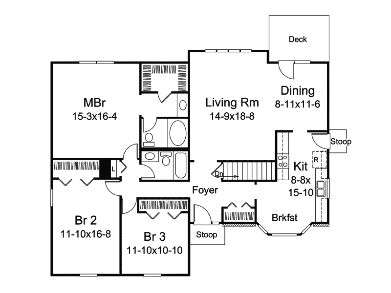 Cabin & Cottage House Plan First Floor - Stonebay Ranch Home 008D-0047 | House Plans and More
