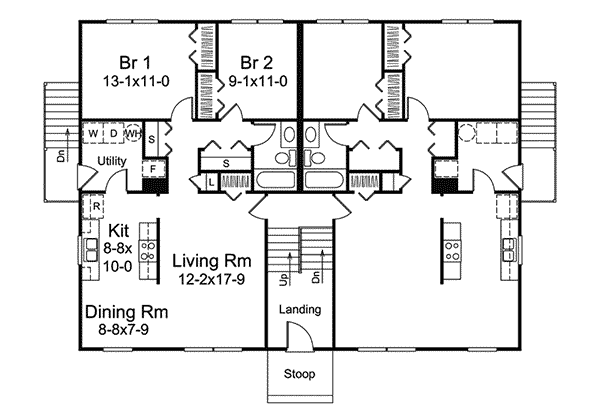 Wayland Split-Level Fourplex Plan 008D-0113 | House Plans and More