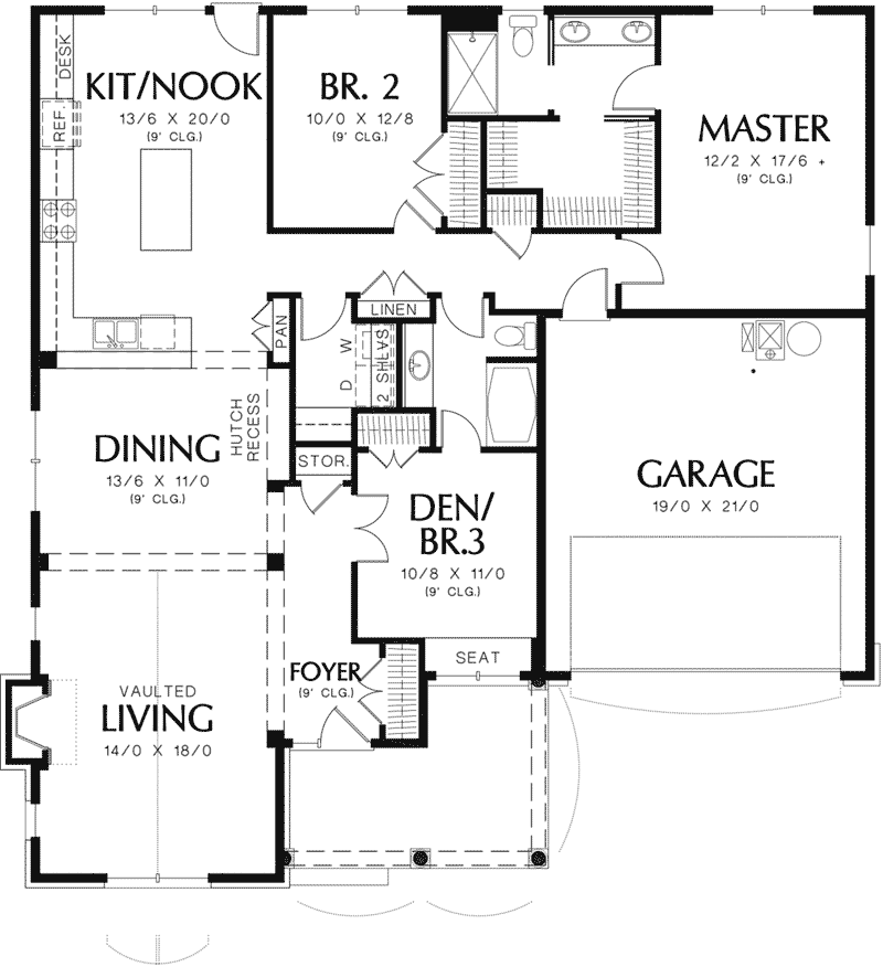 Arts & Crafts House Plan First Floor - Maribeth Country Ranch Home  011D-0224 | House Plans and More