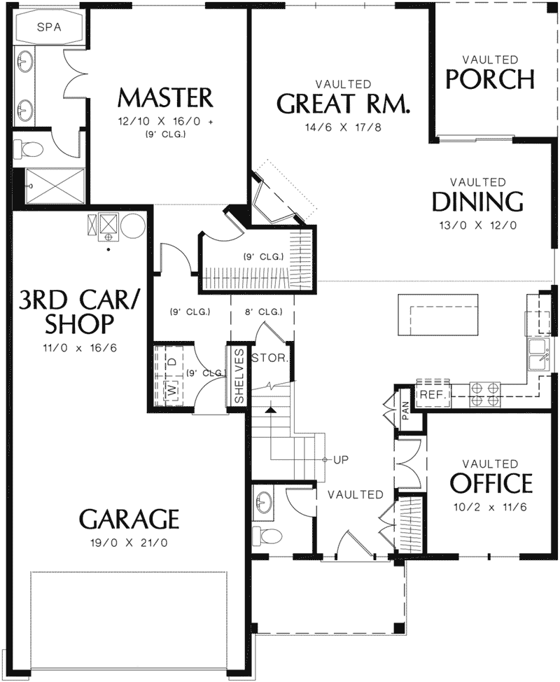 Arts & Crafts House Plan First Floor - Sayer Creek Country Home 011D-0233 | House Plans and More