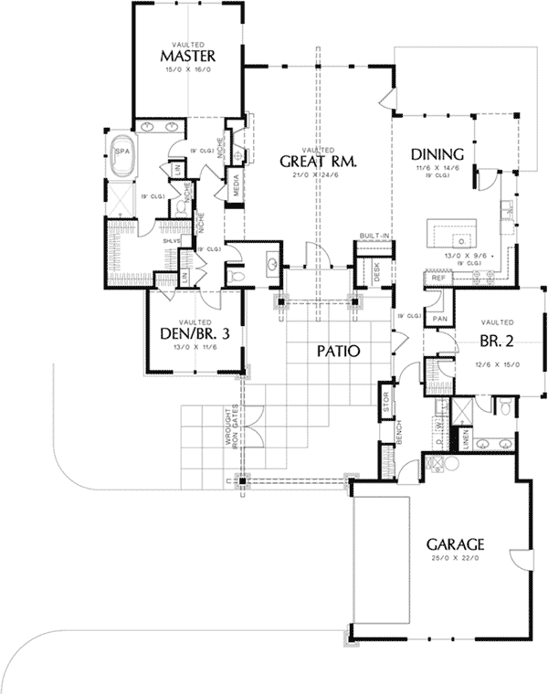 Ranch Home Plan First Floor 011D-0273