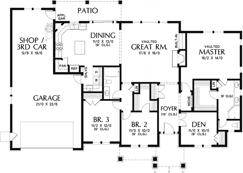 Country House Plan First Floor - Chelsea Falls Craftsman Home  011D-0280 | House Plans and More