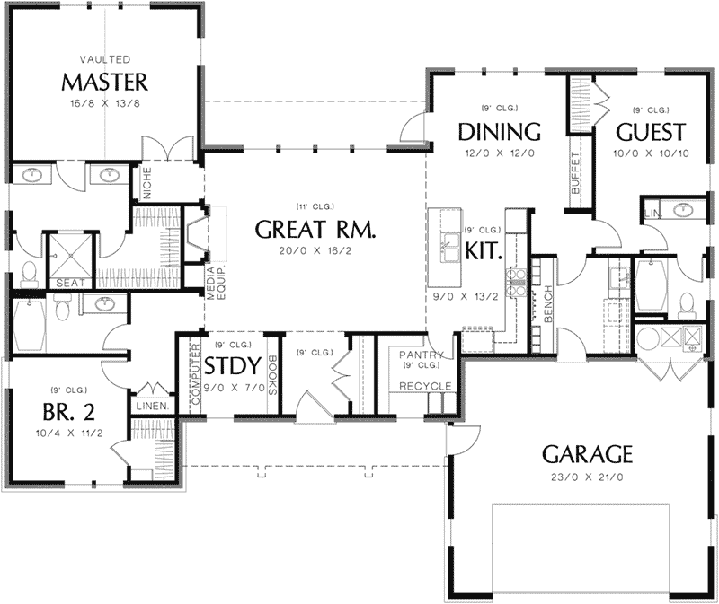 Arts & Crafts House Plan First Floor - Fabito Rustic Prairie Home 011D-0311 - Search House Plans and More