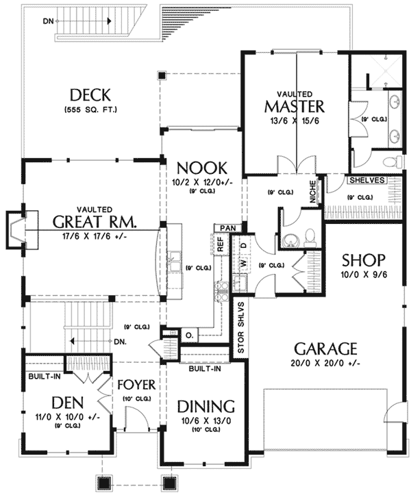 Arts & Crafts Home Plan First Floor 011D-0340