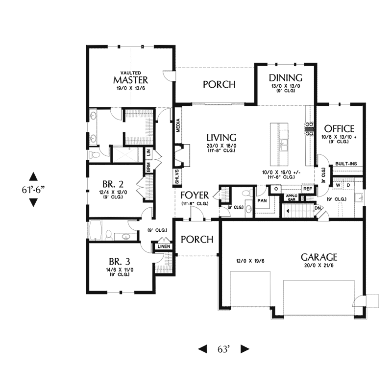 Shingle Home Plan First Floor 011D-0342