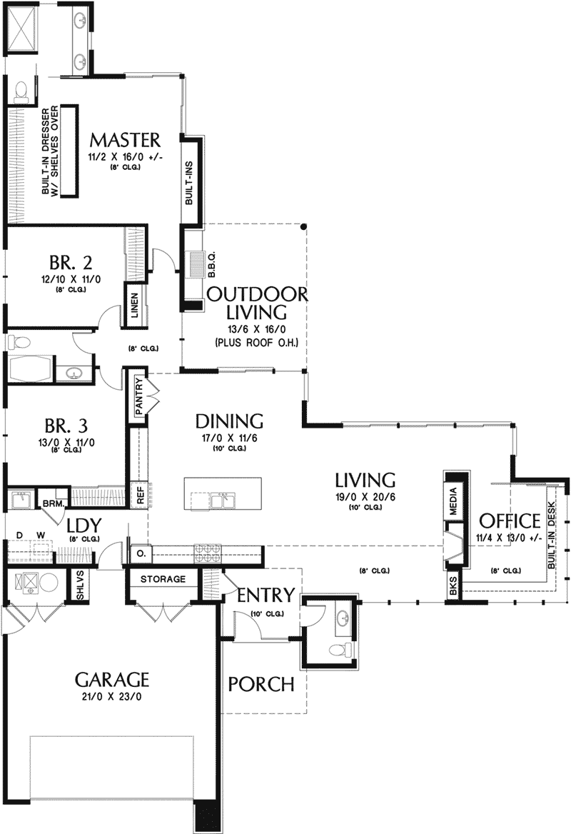 Rustic Home Plan First Floor - Hyatt Contemporary Ranch Home 011D-0343 | House Plans and More