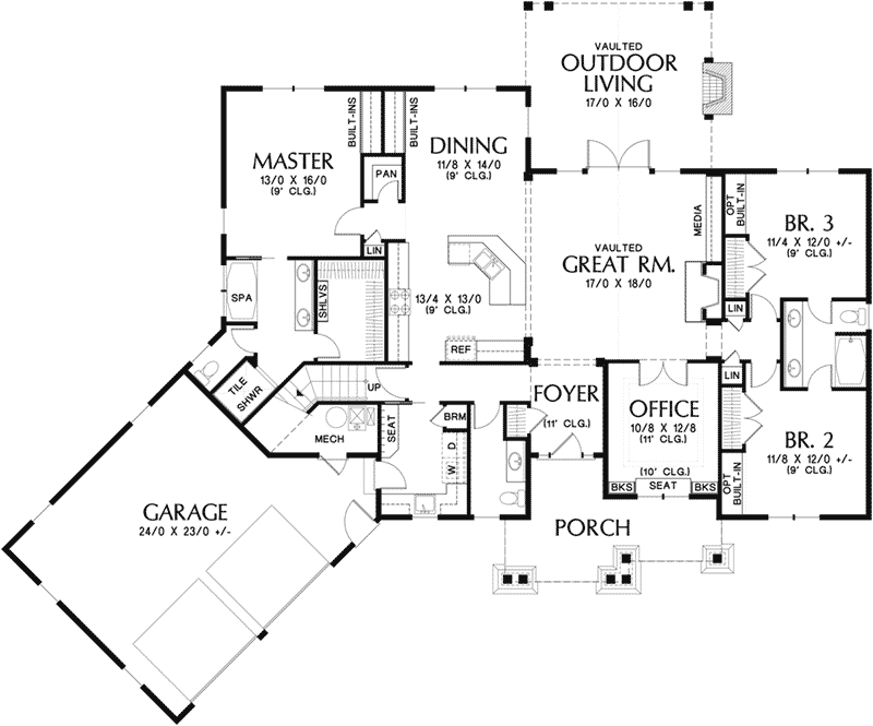 Rustic Home Plan First Floor - Craftsman Ranch House | One Story Craftsman House Plan