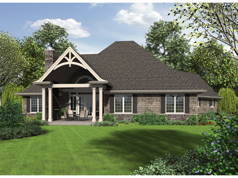 Rustic Home Plan Rear Photo 02 - Craftsman Ranch House | One Story Craftsman House Plan