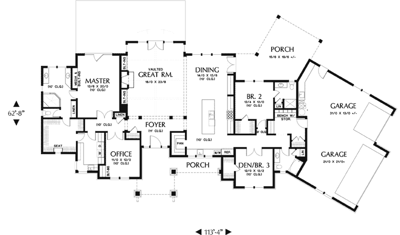 Prairie Style Floor Plan First Floor - Leigh Lane Rustic Country Ranch House | House Plans and More
