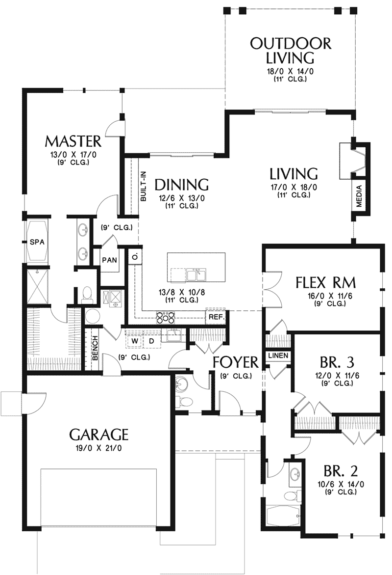 Prairie House Plan First Floor - Lefton Prairie Ranch Home 011D-0348 - Shop House Plans and More