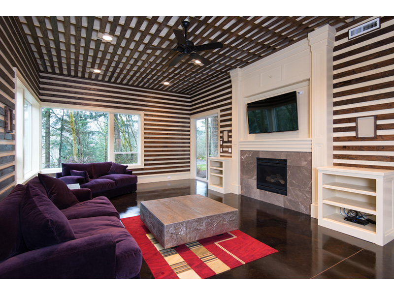 Mountain House Plan Family Room Photo 04 - Shay Rustic Modern House Plans | Mid-Century Modern House Plans