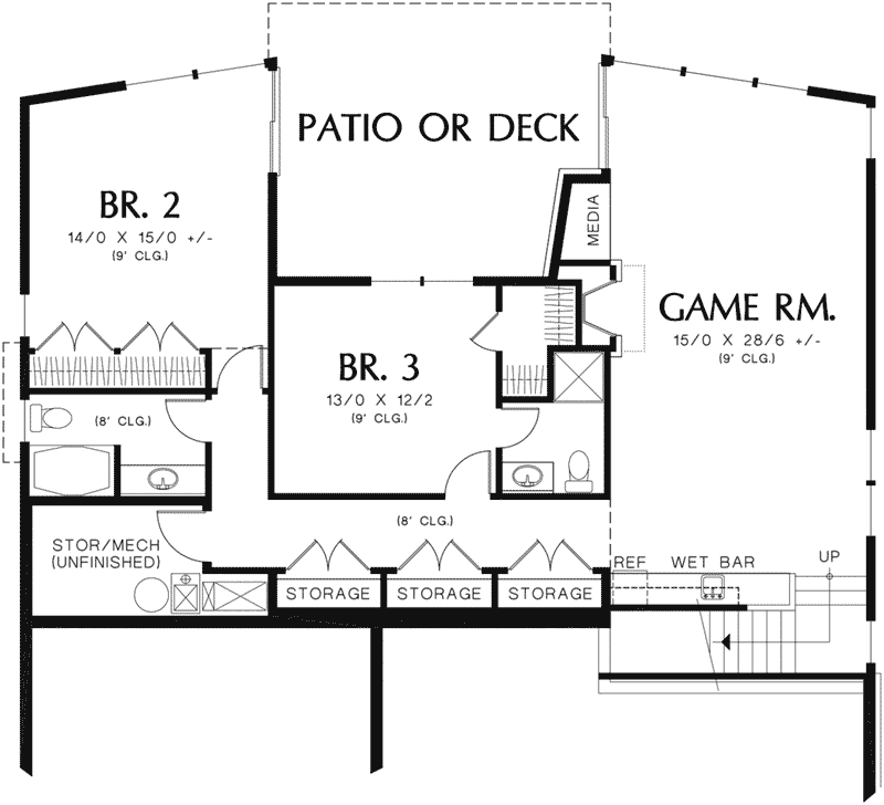 Rustic House Plan Lower Level Floor - Shay Rustic Modern House Plans | Mid-Century Modern House Plans