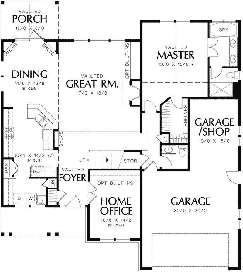 Arts & Crafts House Plan First Floor - Gladwick Country Home 011D-0507 - Search House Plans and More