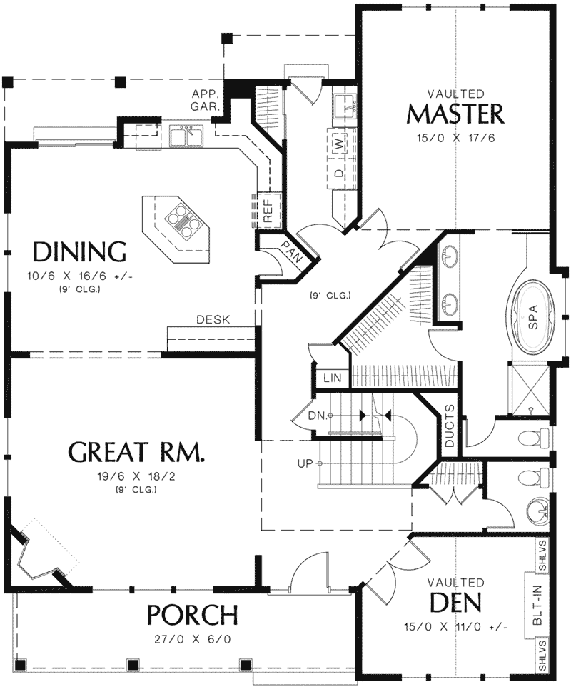Arts & Crafts Home Plan First Floor 011D-0508