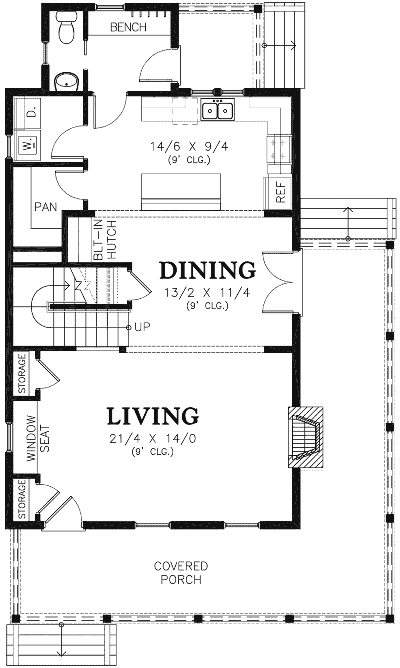 Shingle House Plan First Floor - Lucy Hill Narrow Lot Home 011D-0542 | House Plans and More