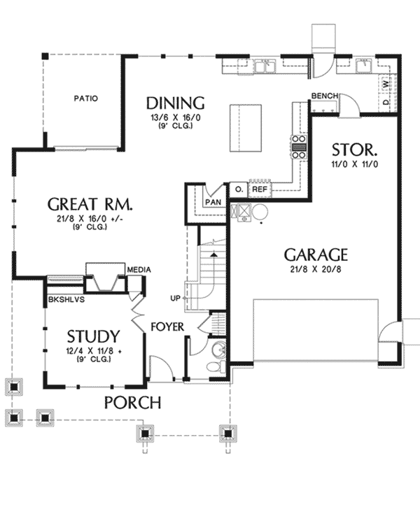 Arts & Crafts Home Plan First Floor 011D-0574