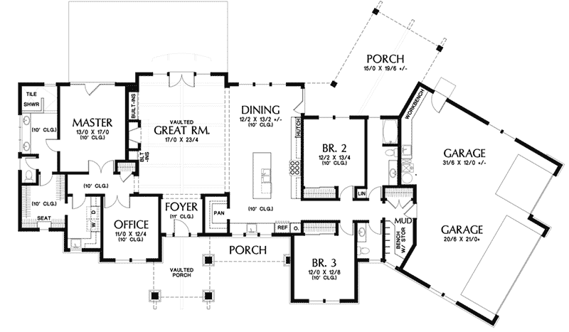 Craftsman House Plan First Floor - Joanna Hill Craftsman Home 011D-0607 - Search House Plans and More