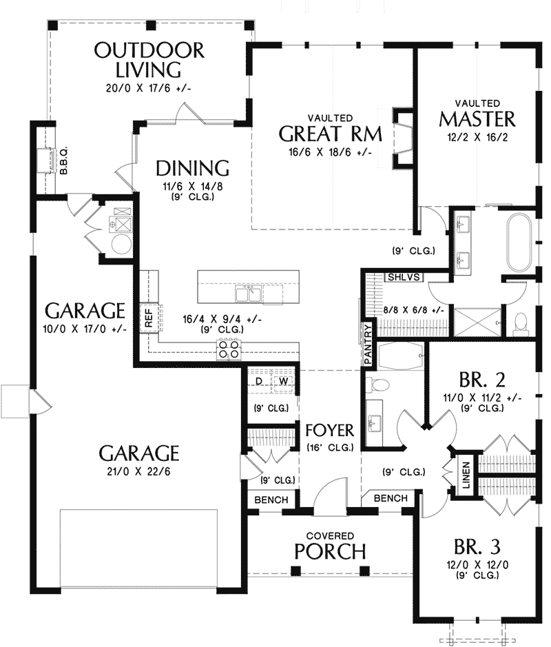 Arts & Crafts Home Plan First Floor 011D-0627