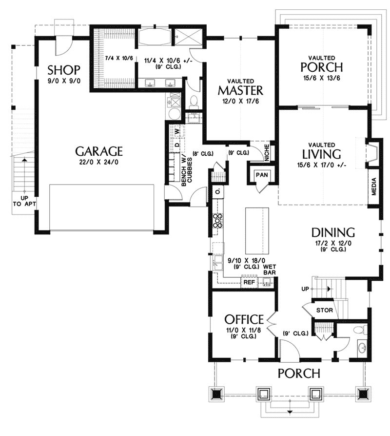 Country House Plan First Floor - Johnstone Bungalow Home 011D-0647 - Search House Plans and More
