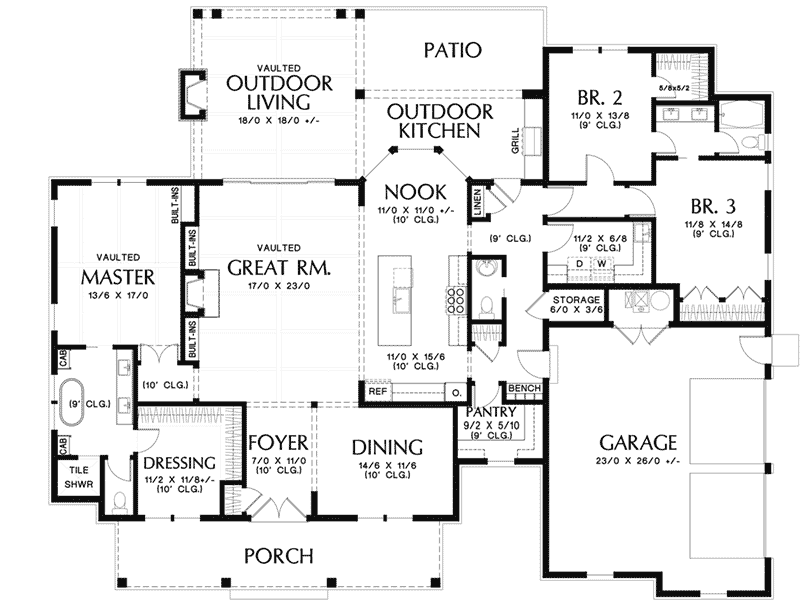 Southern House Plan First Floor - Perry Hill Modern Farmhouse 011D-0661 - Shop House Plans and More