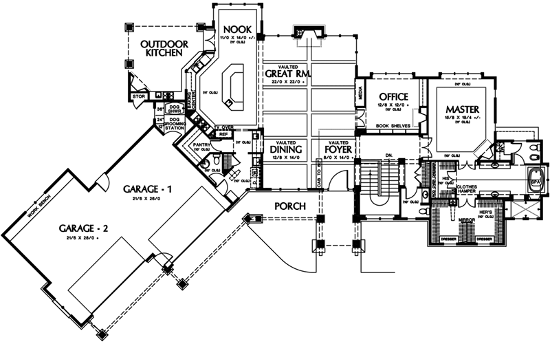 Lake House Plan First Floor - Cliffwood Trail Lodge Home 011S-0001 | House Plans and More