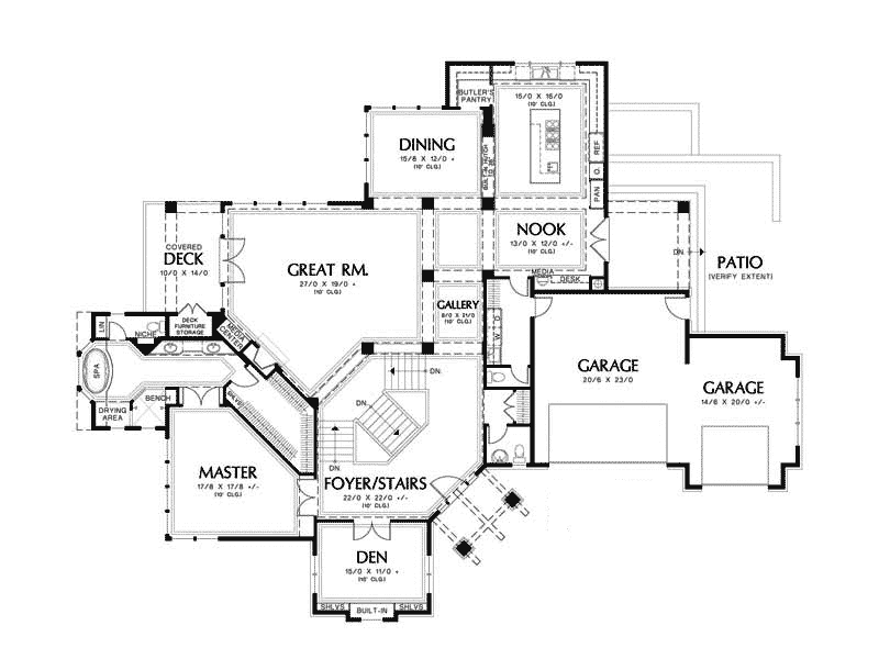 Lake House Plan First Floor - Juntara Craftsman Shingle Home 011S-0017 - Search House Plans and More