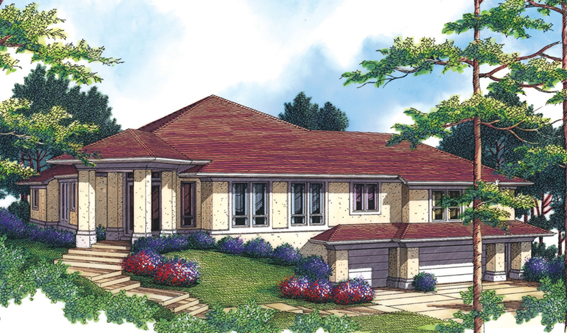 Contemporary House Plan Front of Home - 011S-0068 - Shop House Plans and More
