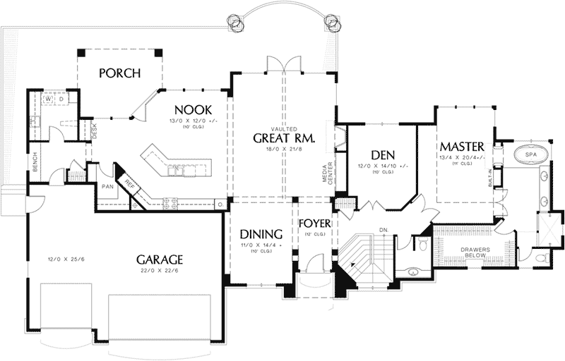 Rustic Home Plan First Floor 011S-0070