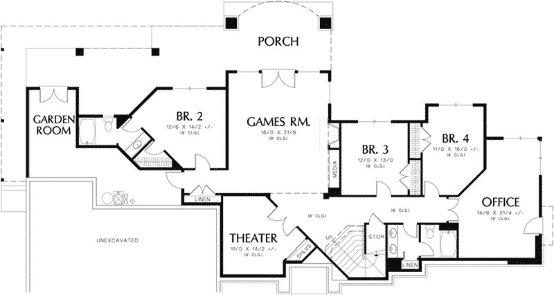 Ranch House Plan Lower Level Floor - 011S-0070 - Shop House Plans and More