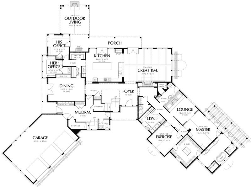 Rustic House Plan First Floor - Timber Creek Luxury Home 011S-0089 - Shop House Plans and More