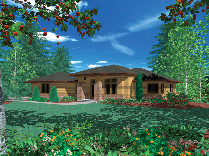 Ranch House Plan Front of Home - 011S-0093 - Shop House Plans and More