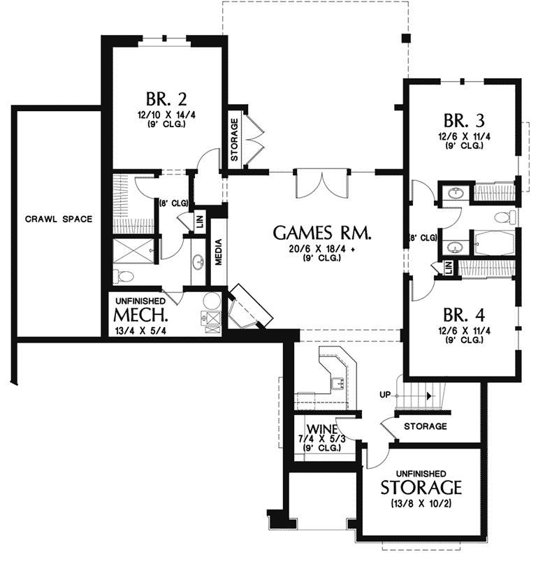 Arts & Crafts Home Plan Lower Level 011S-0106