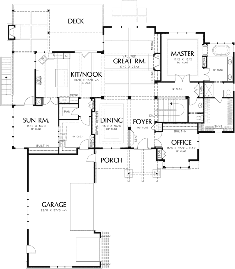 Arts & Crafts House Plan First Floor - 011S-0113 - Shop House Plans and More