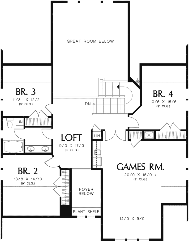 Craftsman Home Plan Second Floor 011S-0140
