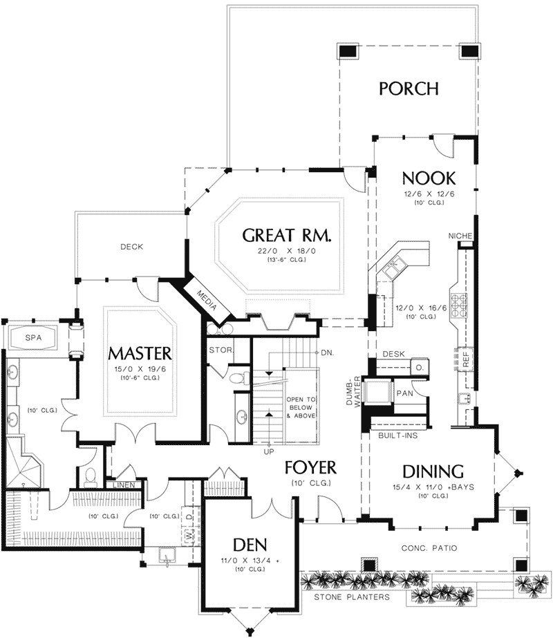Prairie House Plan First Floor - 011S-0160 - Shop House Plans and More