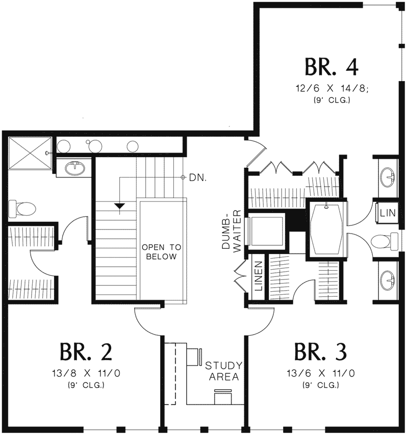 Prairie House Plan Second Floor - 011S-0160 - Shop House Plans and More