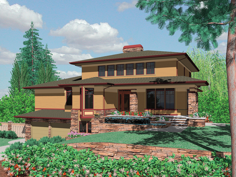 Prairie House Plan Front of Home - 011S-0160 - Shop House Plans and More