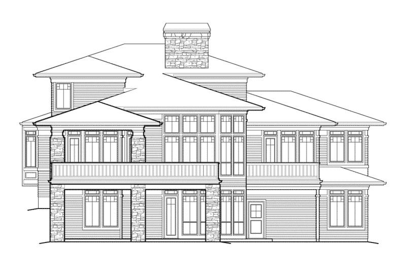 Prairie House Plan Rear Elevation - 011S-0160 - Shop House Plans and More