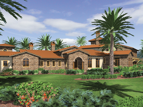 Southwestern style home plans traditional adobe Hacienda with big verandah 