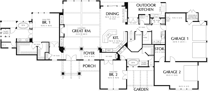 Arts & Crafts Home Plan First Floor 011S-0168