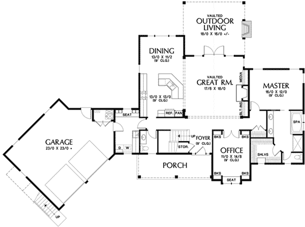 Craftsman Home Plan First Floor 011S-0199