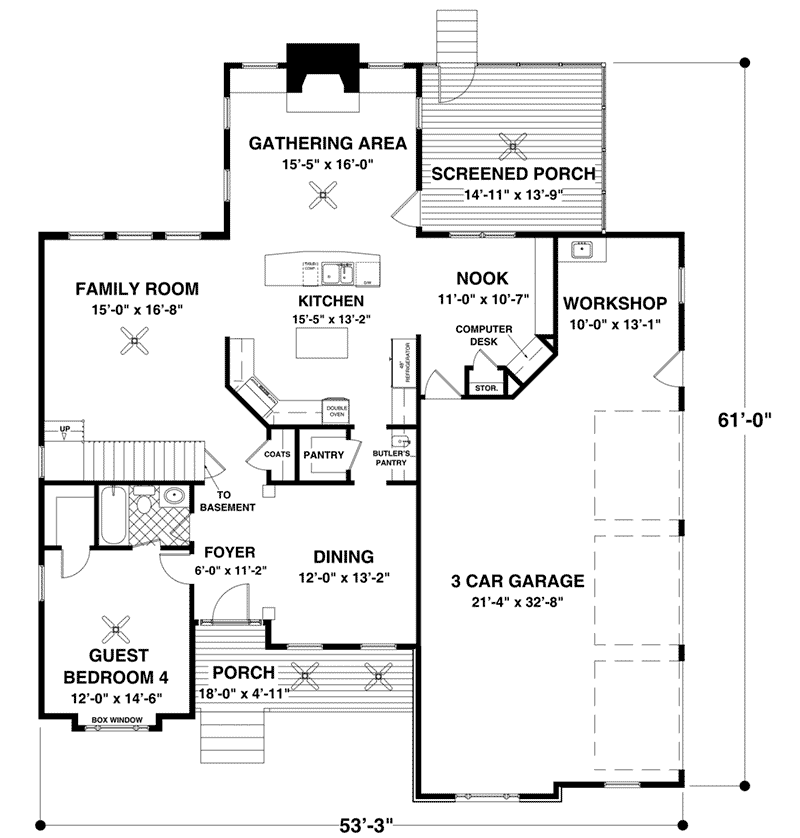 Rustic House Plan First Floor - Stone Crest French Country 013D-0242 - Shop House Plans and More