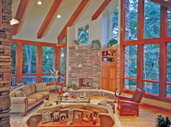 rustic living room with vaulted ceiling