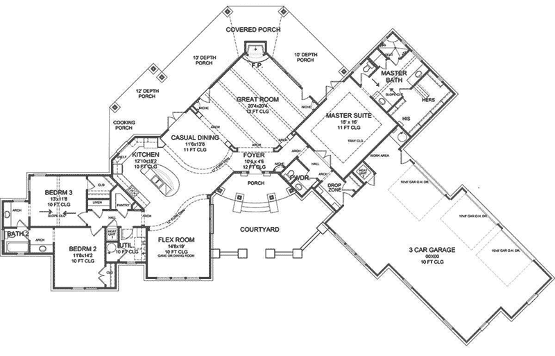 Modern House Plan First Floor - Cordero Southwestern Home 019D-0046 - Search House Plans and More